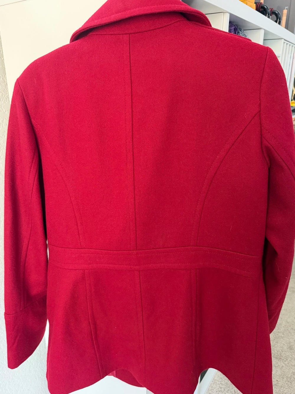 Michael Kors Red Double-Breasted Wool Peacoat with Gold Buttons - Picture 4 of 4